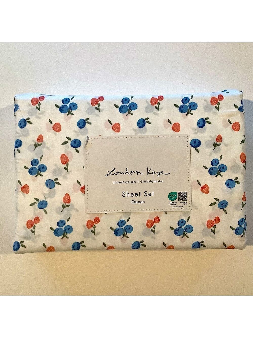 London Kaye Summer Berries Strawberry Blueberry Sheet Set New